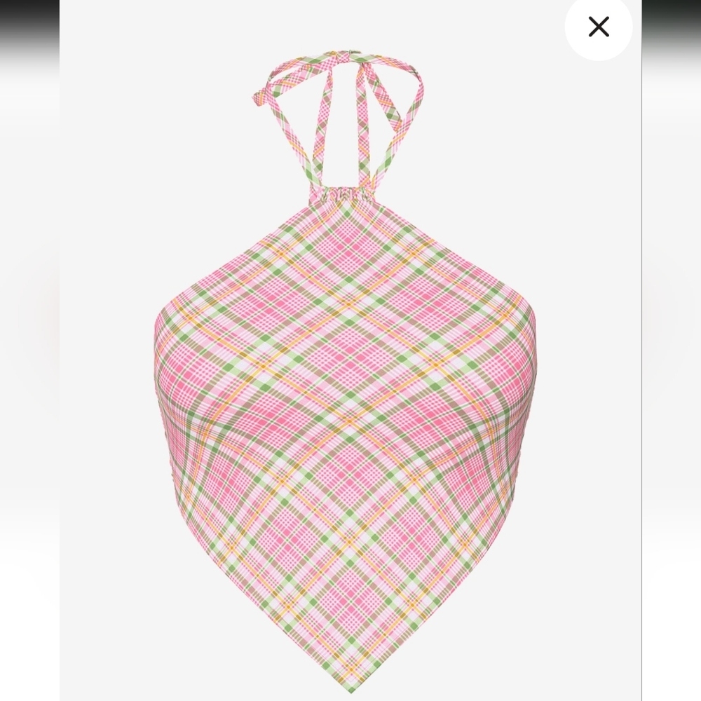 Frankie's Bikinis X Pink Victoria's Secret Pink and Green Plaid Bikini Top NWT L